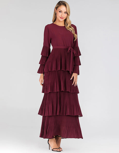 Elegant Round Neck Cake Skirt Long Dress in New Fashion